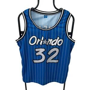 Shaquille O'Neal Orlando Magic #32 Blue Pinstripe Basketball Jersey Mens XL